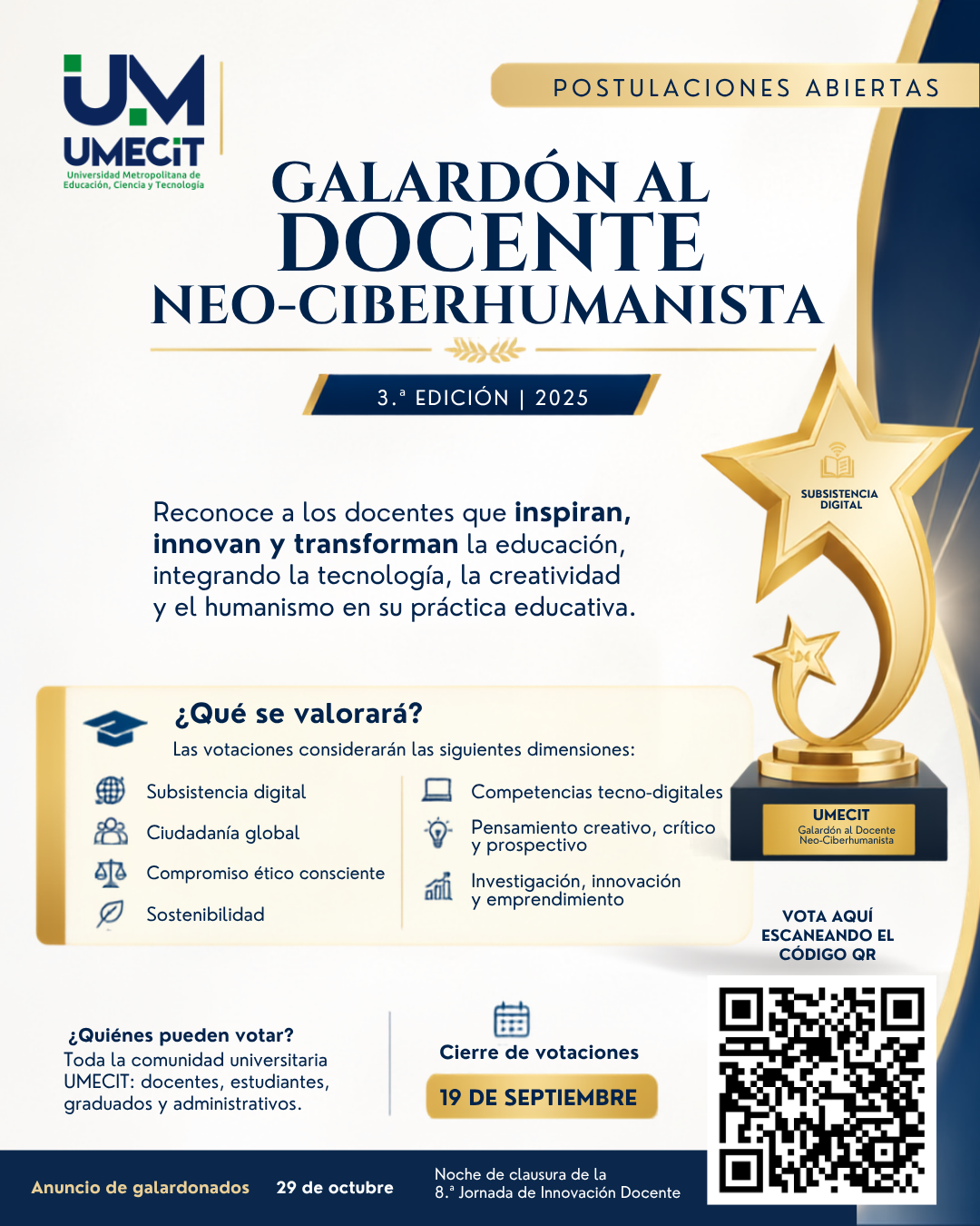 UMECIT abre las votaciones para la tercera edición del Galardón al Docente Neo-Ciberhumanista