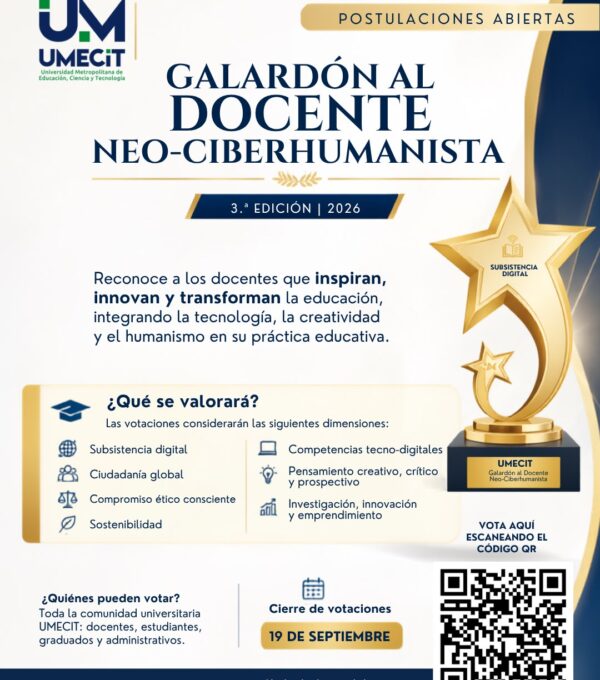 UMECIT abre las votaciones para la tercera edición del Galardón al Docente Neo-Ciberhumanista