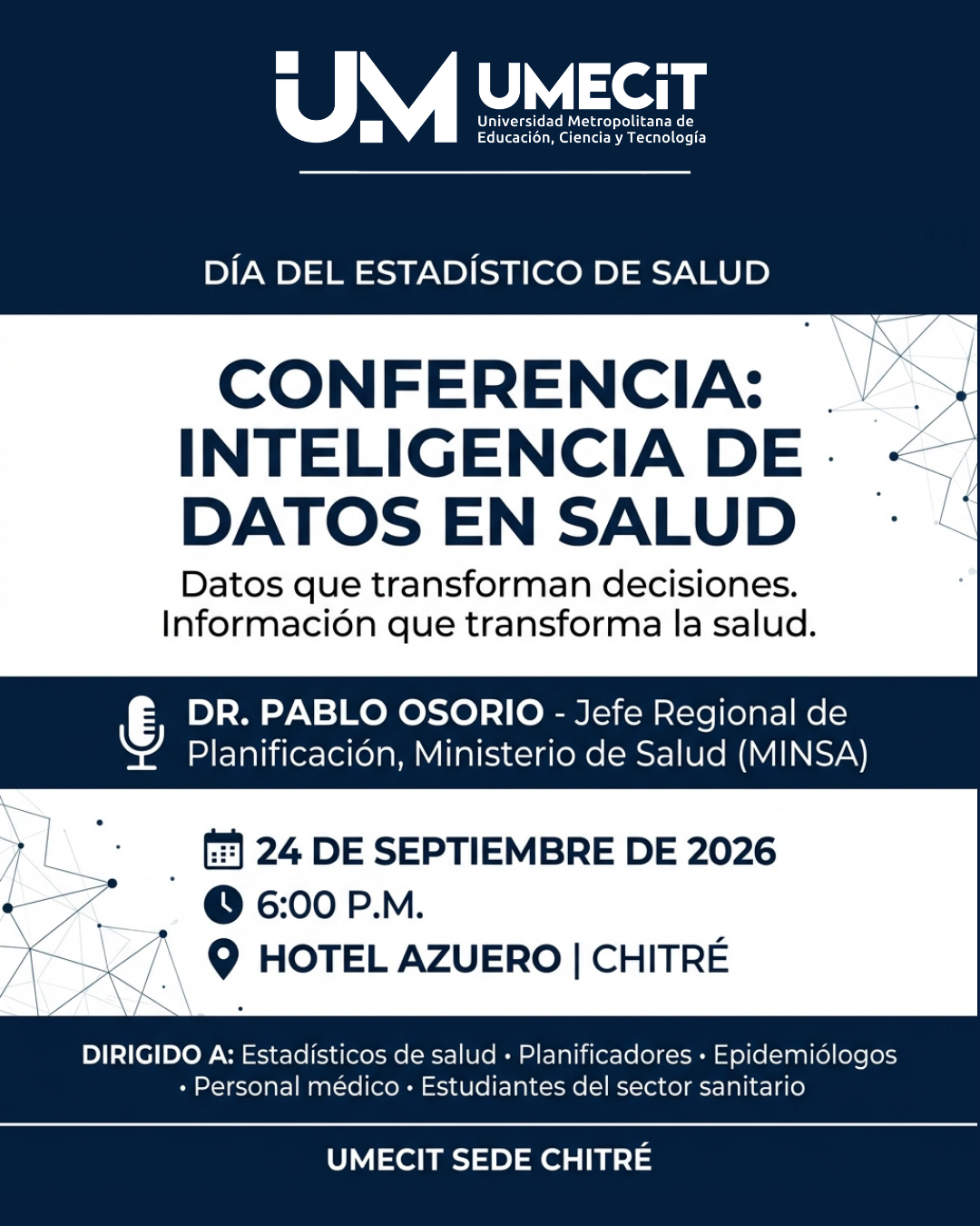 Sede Chitré conmemora el Día del Estadístico de Salud con la conferencia “Inteligencia de Datos en Salud”