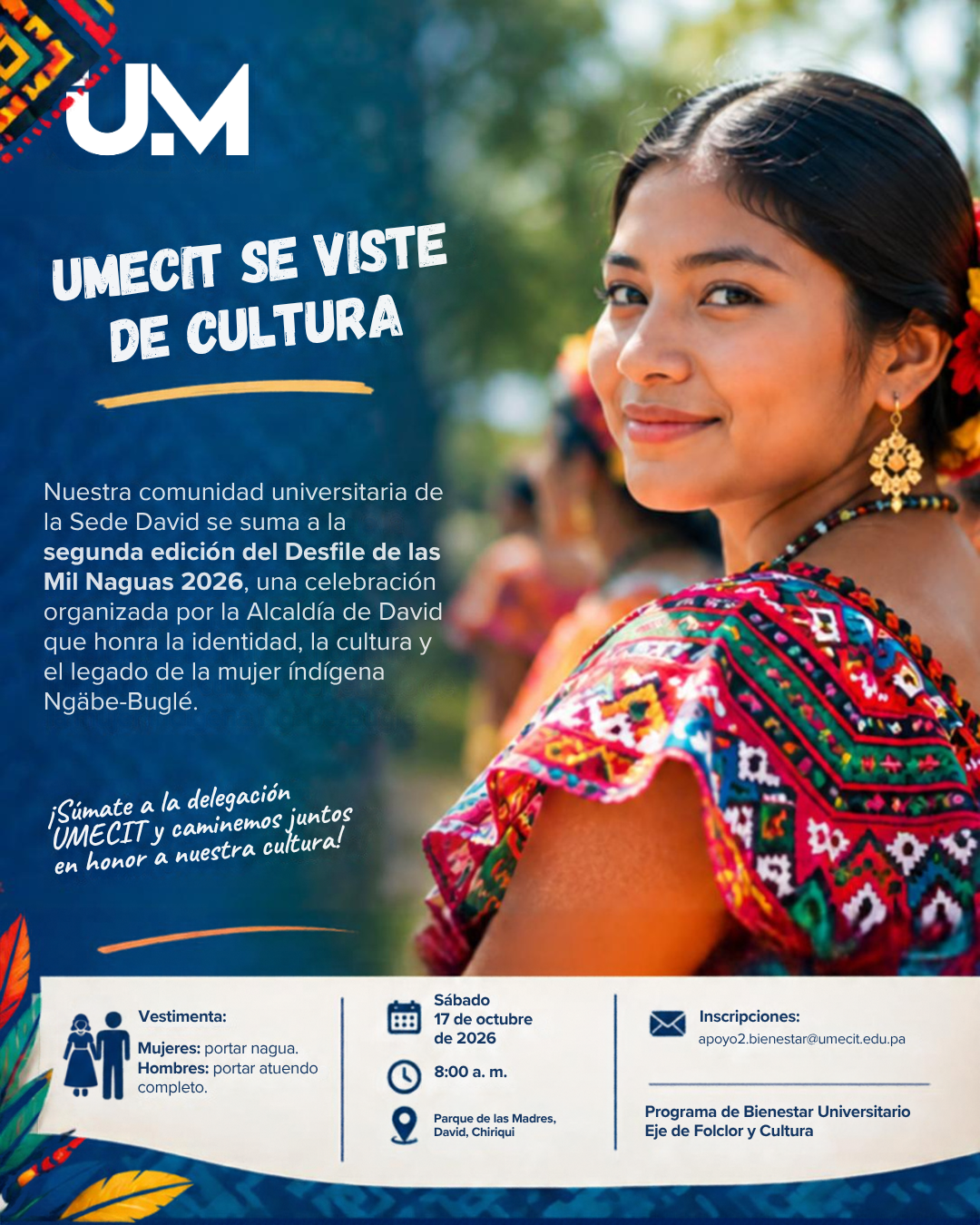 UMECIT invita a su comunidad universitaria a participar en el Desfile de las Mil Naguas 2026 en David